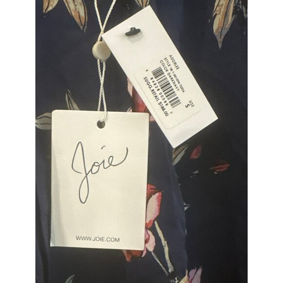 Joie Womens Adorlee Small Floral Silk Cold Shoulder Blouse Navy Blue Top NWT - Picture 3 of 6